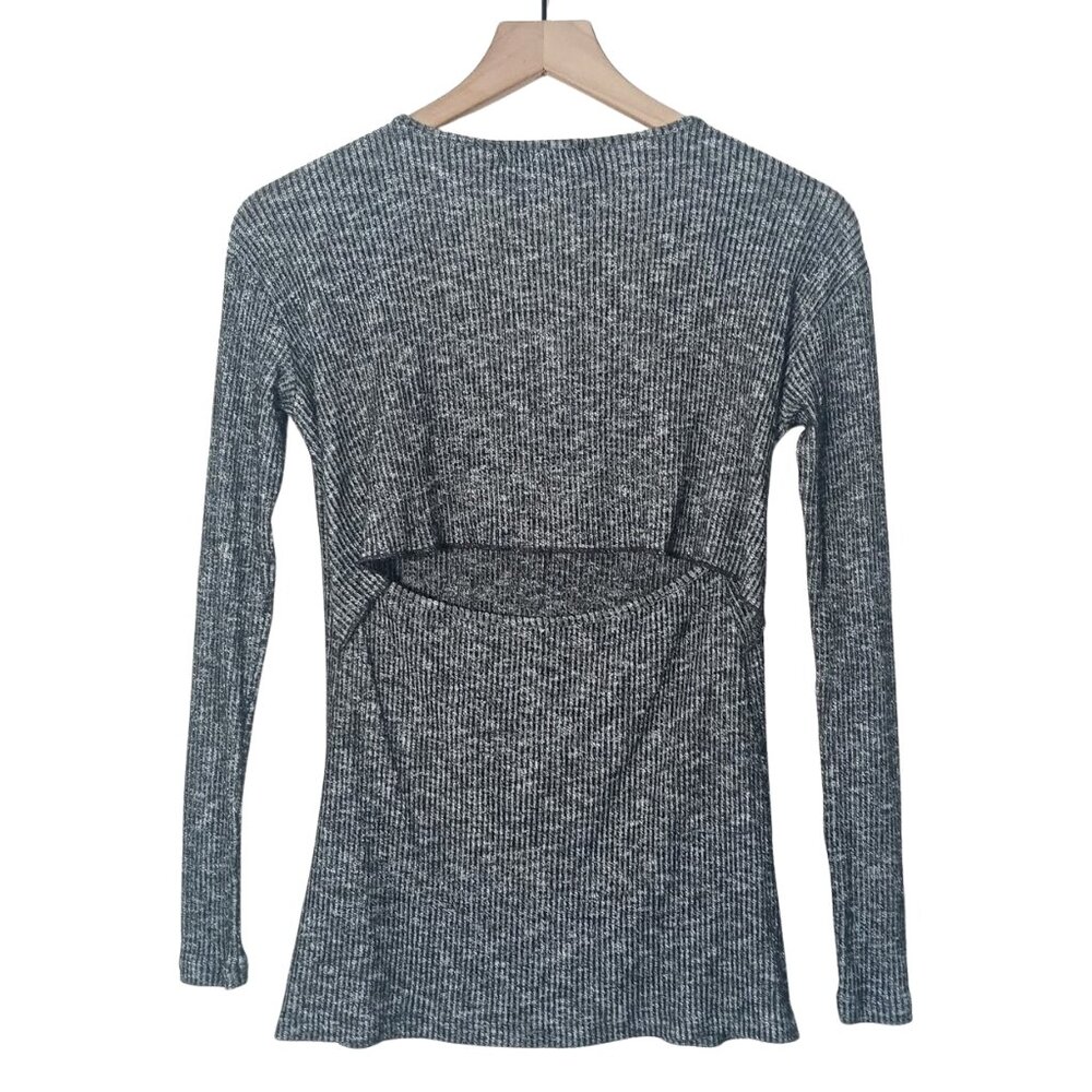 rag & bone Jean Womens V-Neck T-Shirt Black Gray Ribbing Cutout Back Size XS